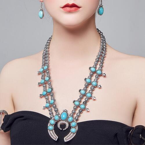 2018 Fashion Bohemian Style Women Statement Neck Vintaged Resins Big Moon Real stone Necklaces & Pendants Boho ethnic Jewelry