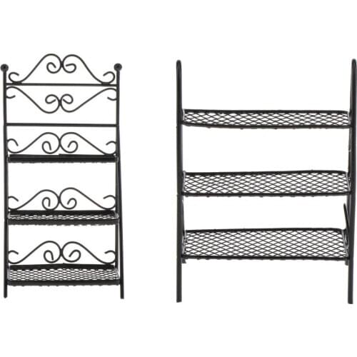 1:12 Black Dollhouse Mini Iron Shelf Flower Stand Furniture Decor Accessory