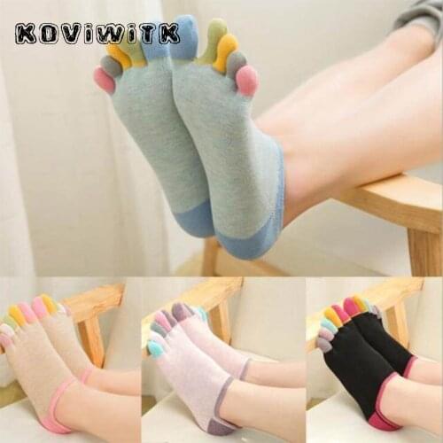 1 pair of cotton five-finger socks women fashion color toe socks for Girls sweat-absorbent 5 toe invisible deodorant toe socks