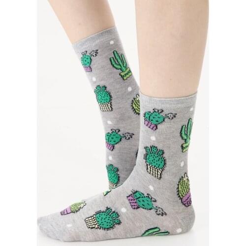 12 pair from turkey high quality cotton happy socks womens summer lot pack wholesale socs design grey grenn cactus plant herb