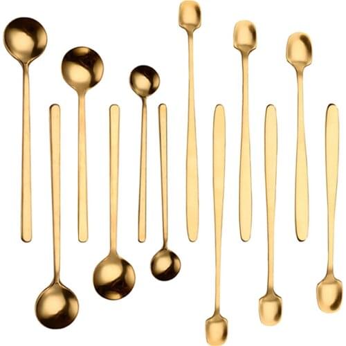 12pcs/Set Gold Luxury Coffee Spoon Stainless Steel Mini Teaspoons Sugar Dessert Spoon Ice Cream Soup Spoon Kitchen Accessories