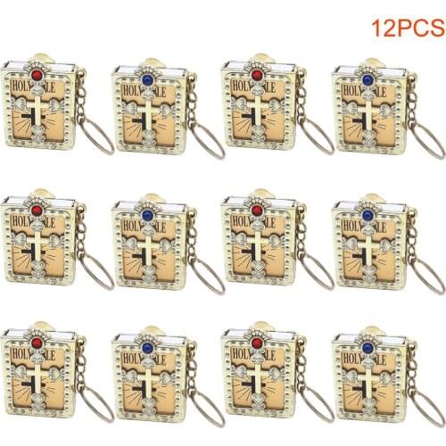 12pcs Accessories Catholic Universal Portable Religious Jewelry Cross Bible Baptism Mini Pendant English Necklaces Key Chain