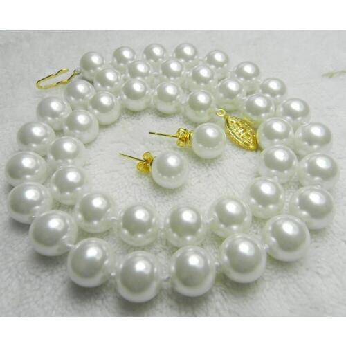 AAA 10mm White Sea South Shell Pearl Necklace 18" Earring