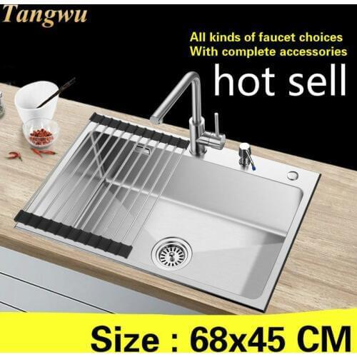Free shipping Handmade fashion single thickening durable food-grade 304 stainless steel kitchen sink 680x450 MM
