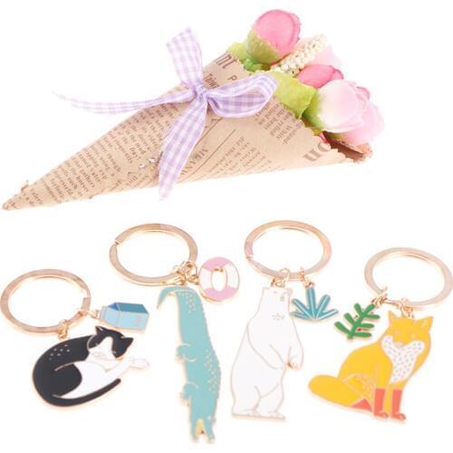 Animal Dog Black Cat Kitty Bear Crocodile Fox Keychain Corgi Bulldog Puppy Keyring Pet Key Chain Jewelry