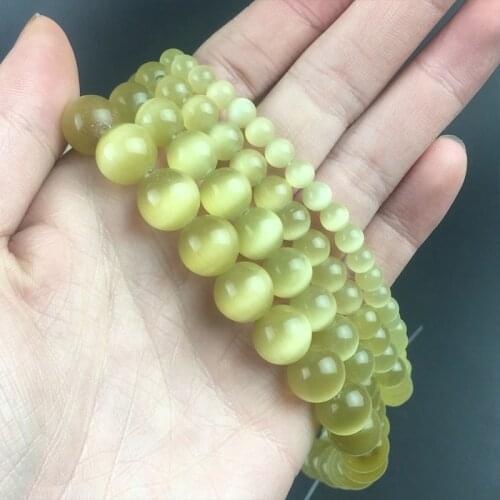 AAA Yellow Cat Eye Beads Hight Quality Smooth Round Loose Beads For Jewelry Making Opal Stone DIY Charm Bracelet 15Strand 4-12mm
