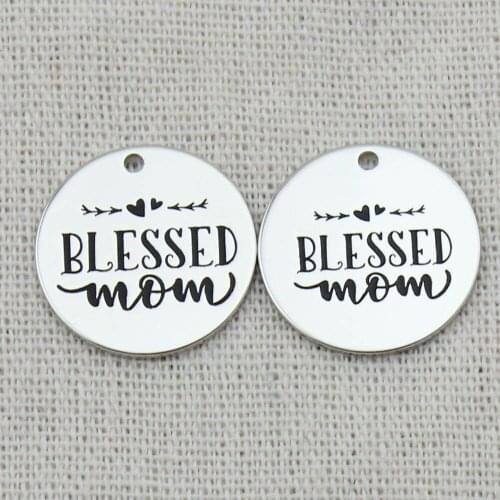 BLESSED MOM Necklace,Laser engraved charm,Chain Necklace,2021 trend,Key Chains,Bracelets charms,22mm,5Pcs/Lot