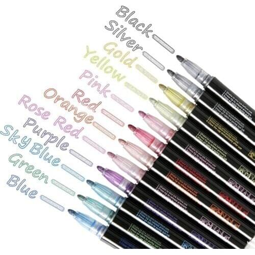 Double Line Color Pen Highlight, Self-Outline Metallic Markers, Journal & Colored Permanent for Kids, Amateurs