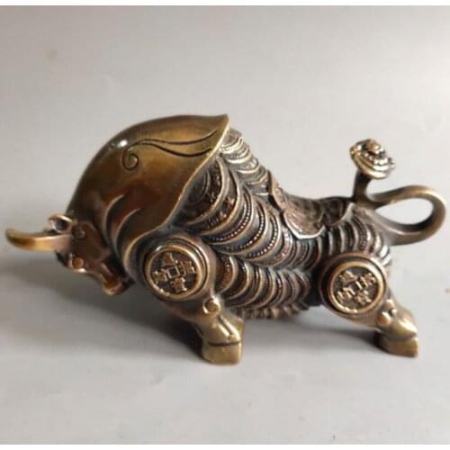 China brass copper money cow crafts statue