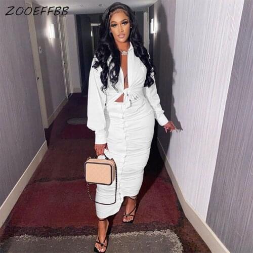 ZOOEFFBB Two Piece Set Vacation Outfits Women Summer Clothes Long Sleeve Top and Midi Button Skirts Streetwear Matching Sets