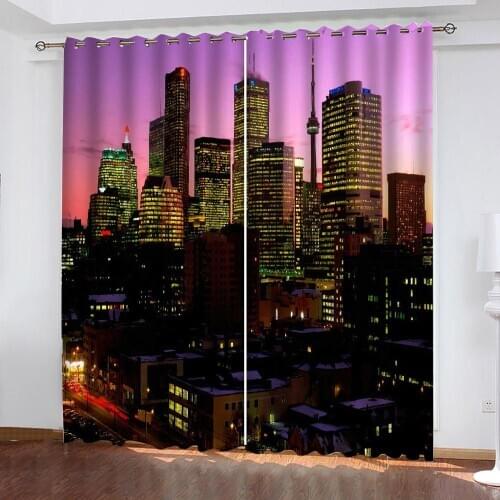 Beautiful Photo Fashion Customized 3D Curtains blue night building curtains Blackout curtain