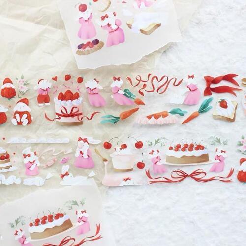 Pink Bunny Cakes Pet Tapes Bullet Journal Masking Tape Adhesive Tape DIY Scrapbooking Pet Stickers