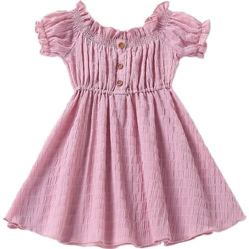 Little Girls Summer Chiffon Dresses 2021 New Baby Girls Clothing Short Sleeve Solid Dresses Childrens Fashion Wear 1-6Y