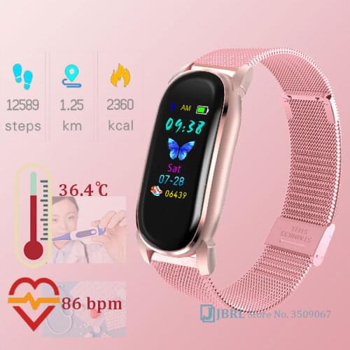 Temperature Measure Fashion Steel SmartWatch Women Electronic LED Wrist Watch For Andriod Ios Clock Fitness Tracker Smartwatch