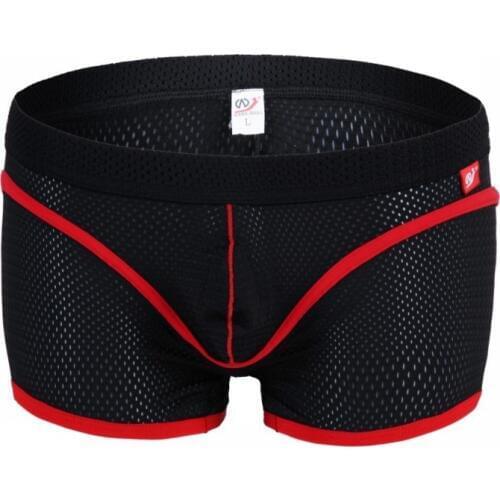 2019 new style WJ brand sexy mens gay underwear mesh breathable nylon flat angle underwear Little splice male underpants