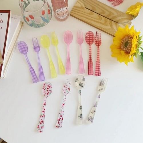 Ins Floral Lattice French Dessert Fork Spoon Cake Fork Cute Posing Props Cutlery Dinner Dinnerware Set