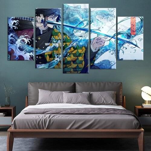 Wall Art Decor Painting 5 Panels HD Picture Anime Boy Picture Tomioka Giyuu Demon Slayer Poster Animation Home Decoration