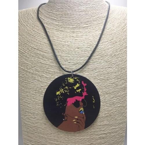 Newest Sexy African Girl Wooden Pendant Necklace
