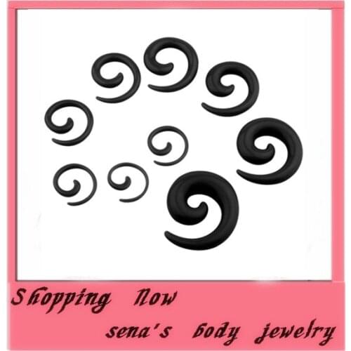 Body piercing jewelry Black spieal ear expander free shipping mix 1.6~10mm 100pcs/lot acrylic ear taper