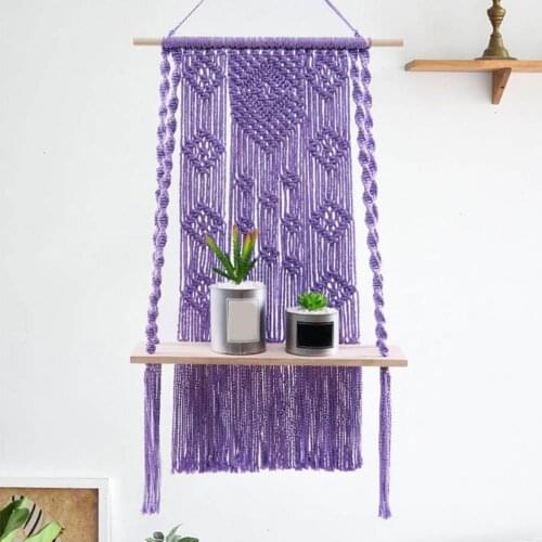 Tapestry Storage Shelf Heart Shape High Durability Wood Plant Pot Basket Hanger Holder Boho Hand-woven Pendant for Home