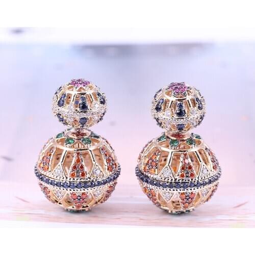 XIUMEIYIZU Luxury 18mm Zirconia Ball Stud Earring Paved Full CZ Stone Reversible Double Ball Earring for Women Anniversary Gift