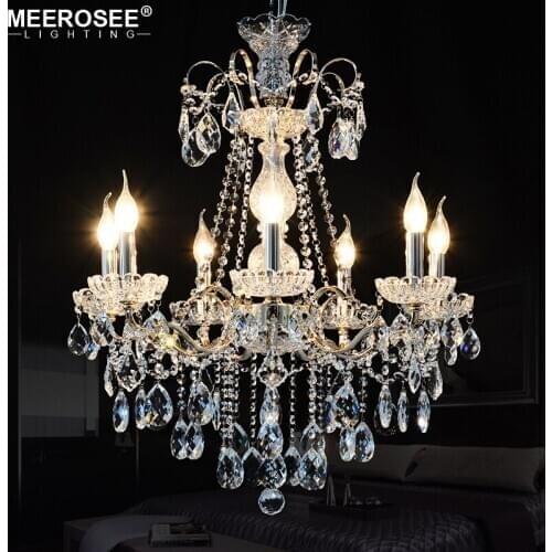 Modern Chandeliers Light K9 Clear Crystal 7 Heads Vintage Hanging Lamp Fixture For Living Room Kitchen Bedroom Indoor Lighting