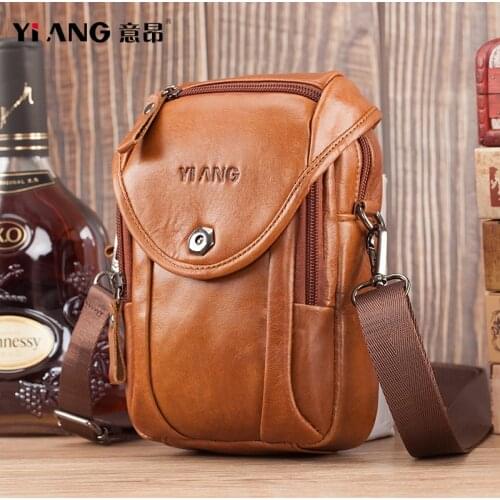 Vintage 100% Cowhide Genuine Leather Mens Messenger Shoulder Bag Mini Belt Waist Packs Chest Bag Mobile Phone Holder Pouch Male