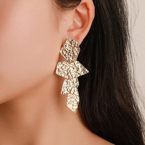 European Exaggerated Metal Earrings For Women Long section Geometric Irregular Multi-layer Texture Earrings Jewelry Fashion Accessories