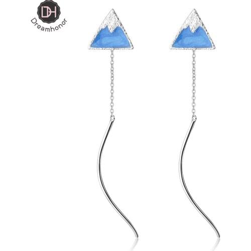 Dreamhonor 925 Sterling Silver Blue Drip Glaze Ear Line Earrings Female Temperament Personality Triangle Wave Earrings Jewelry