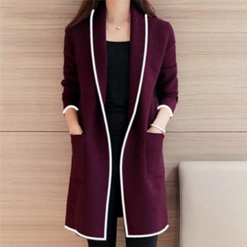 Womens Long Sleeve Open Front Korean Style Warm Cardigans with Pockets Casual Slim Coat#291190