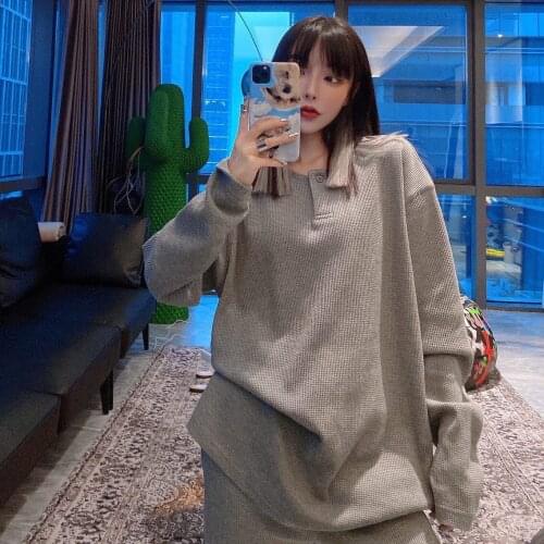 2021 minimalist solid color long-sleeved sweater wild loose pullover blouse womens spring and autumn new suit home service