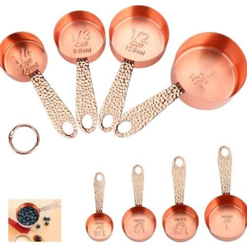 1 Set Rosegold Copper Stainless Steel Measuring Cups Sets Rosegold Set of 4 Stackable Measuring Cups with Measurements Scale