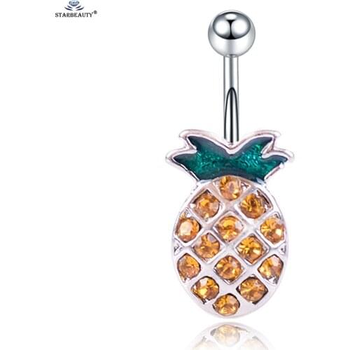 14G 1.6x10mm Cute Pineapple Belly Piercing Surgical Steel Navel Rings Crystal Belly Ring Helix Piercing Earrings Body Jewelry