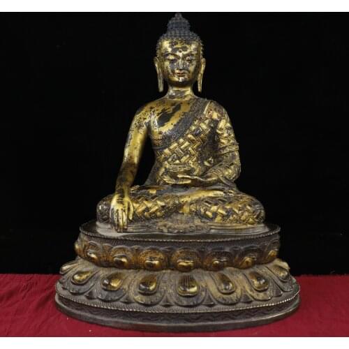 18"Tibet Buddhism Old Bronze Cinnabar Lacquer Shakyamuni Medicine Buddha Sitting Buddha Enshrine the Buddha