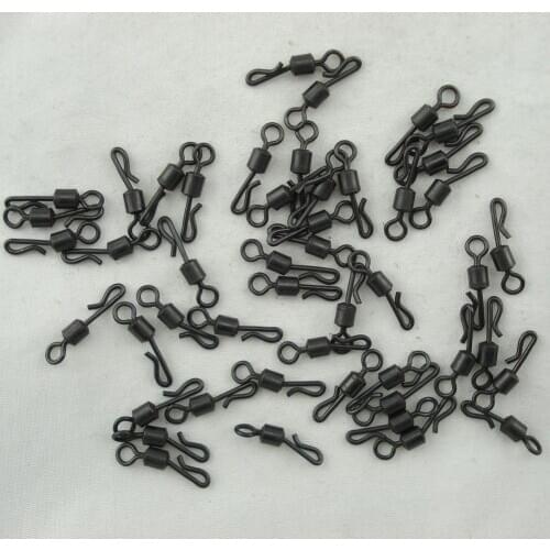 20pcs Matte Black Rolling Quick Change Swivels With Solid Ring Carp Rigs Long Body Q-shaped Swing Snap Carp Fishing Accessories