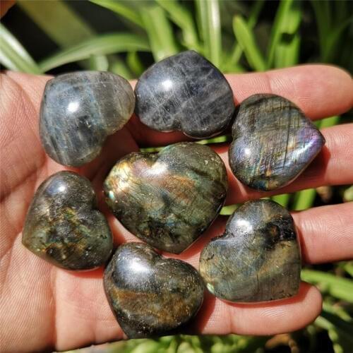 7pcs NATURAL Labradorite QUARTZ CRYSTAL Heart HEALING