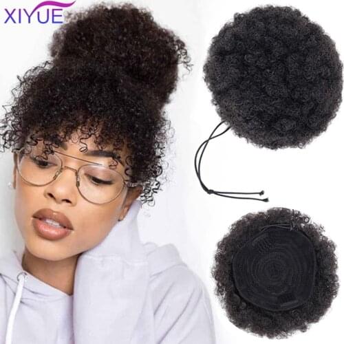 Afro Short Kinky Curly Chignon Clip In Hair Extensions Synthetic Puff African American Afro Bun Wrap Drawstring Hairpiece Extens