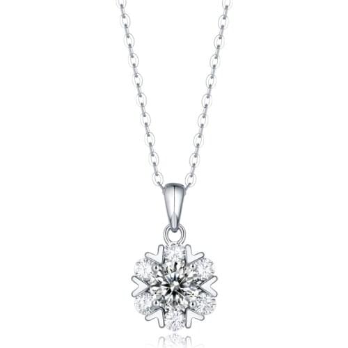 ANZIW 925 Sterling Silver Round Cut Moissanite Diamond Pendant Necklace For Women Fashion Snowflake Pendant Necklace Jewelry