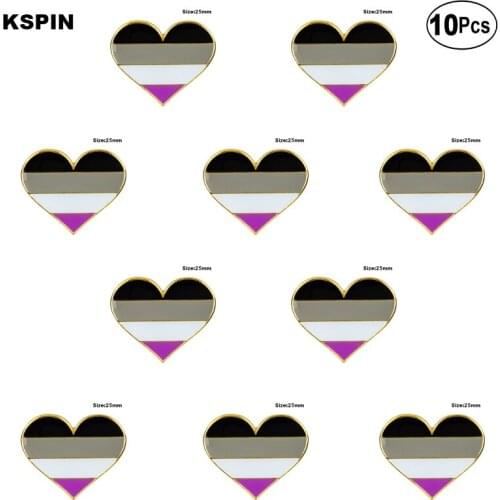 Asexual Pride Heart Shape Lapel Pin Flag badge Brooch Pins Badges 10Pcs a Lot