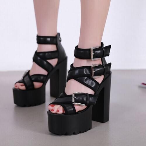 Fashion Solid Platform Women Sandals Summer Shoes Open Toe Rome Style High Heels Fashion Buckle Gladiator Shoes Woman 14cm