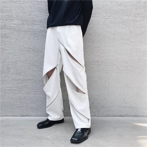 2021 new spring summer fashion street hip hop zipper design straight leg pants men loose casual wide leg pants Harem Trousers