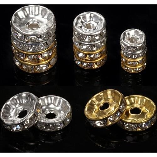 100pcs 6-10mm Rhinestone Spacer Beads Bracelet DIY BeadsBracelet Necklace Earrings Accessories for Jewelry Making Components