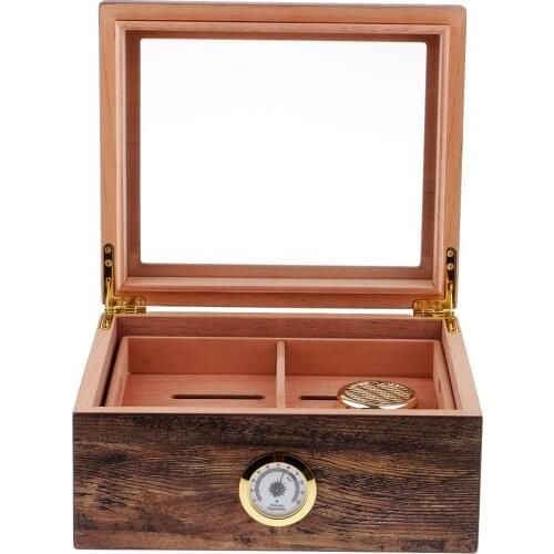 Large Capacity Cigar Box Solid Wood Cigar Humidor Case Cigar Storage Box with Hygrometer and Humidifier