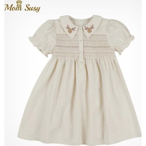 Baby Girl Dress Embroidery Flower Peter Pan Collar Summer Infant Toddler Girl Cotton Dress Puff Sleeve Vestido Baby Clothes