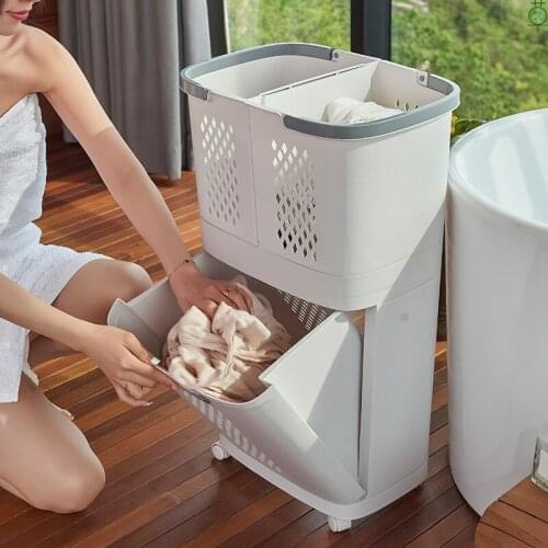 Double Layer Dirty Laundry Storage Basket Bathroom Washing Clothes Storage Basket Home Combination Sundries