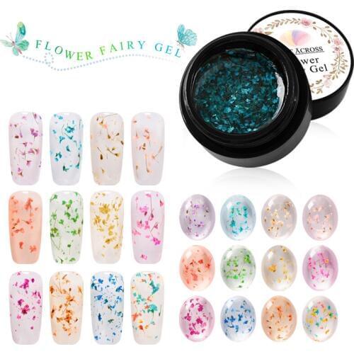 MEET ACROSS 5ML 3D DIY Natural Dried Flower Fairy Nail Gel Polish Floral Soak Off Manicure UV Nail Art Gel Glue Varnish Decor