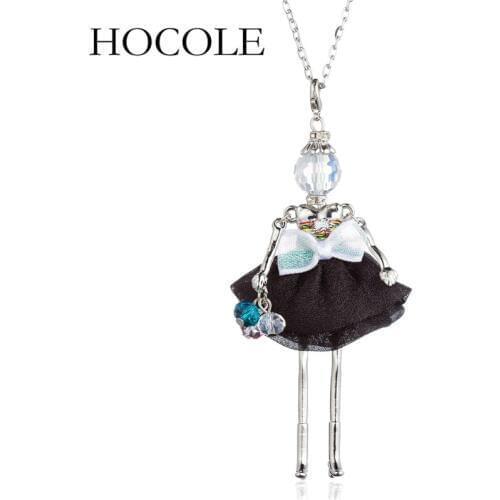 HOCOLE Trendy 2018 PARIS Handmade Dance Doll Pendants Necklace Bowknot Dress Necklace Fashion Women Girl Gift necklace charms