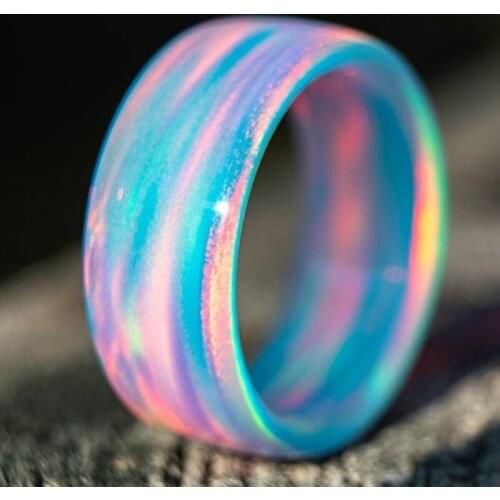 Rainbow Opal Birthday Proposal Gift Party Band Ring Round Cut Natural Rings Exquisite Female Blue Sky White Cloud Opal Ring