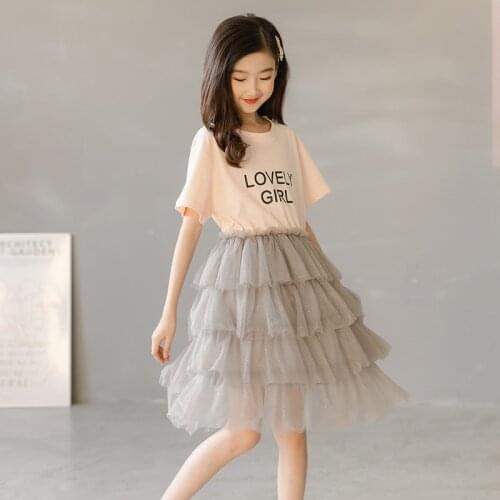 Teen Girls Princess Summer Dresses Short Sleeve Cake Mesh Dress 2021 New Korean Style Girls Clothes 10 12 years