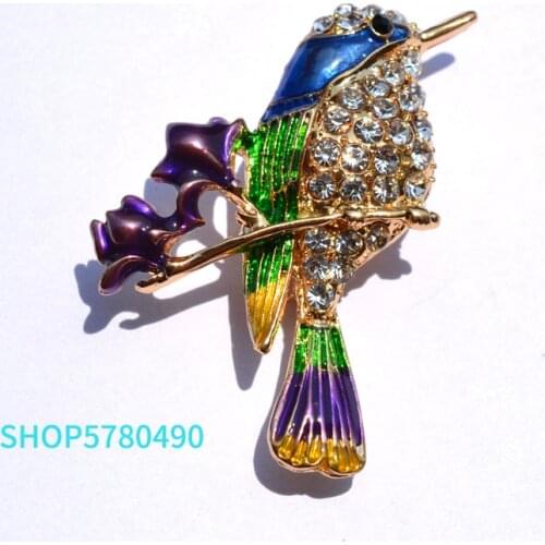 Fashion Jewelry Cute Bird Rhinestone Brooch Women Breast Pin Metal Enamel Brooch Gold Color Garments Lady Party Dress Accessory